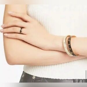 Jimmy Choo Gold-Finish Metal Blossom Enamel JC Bangle Bracelet Cream color